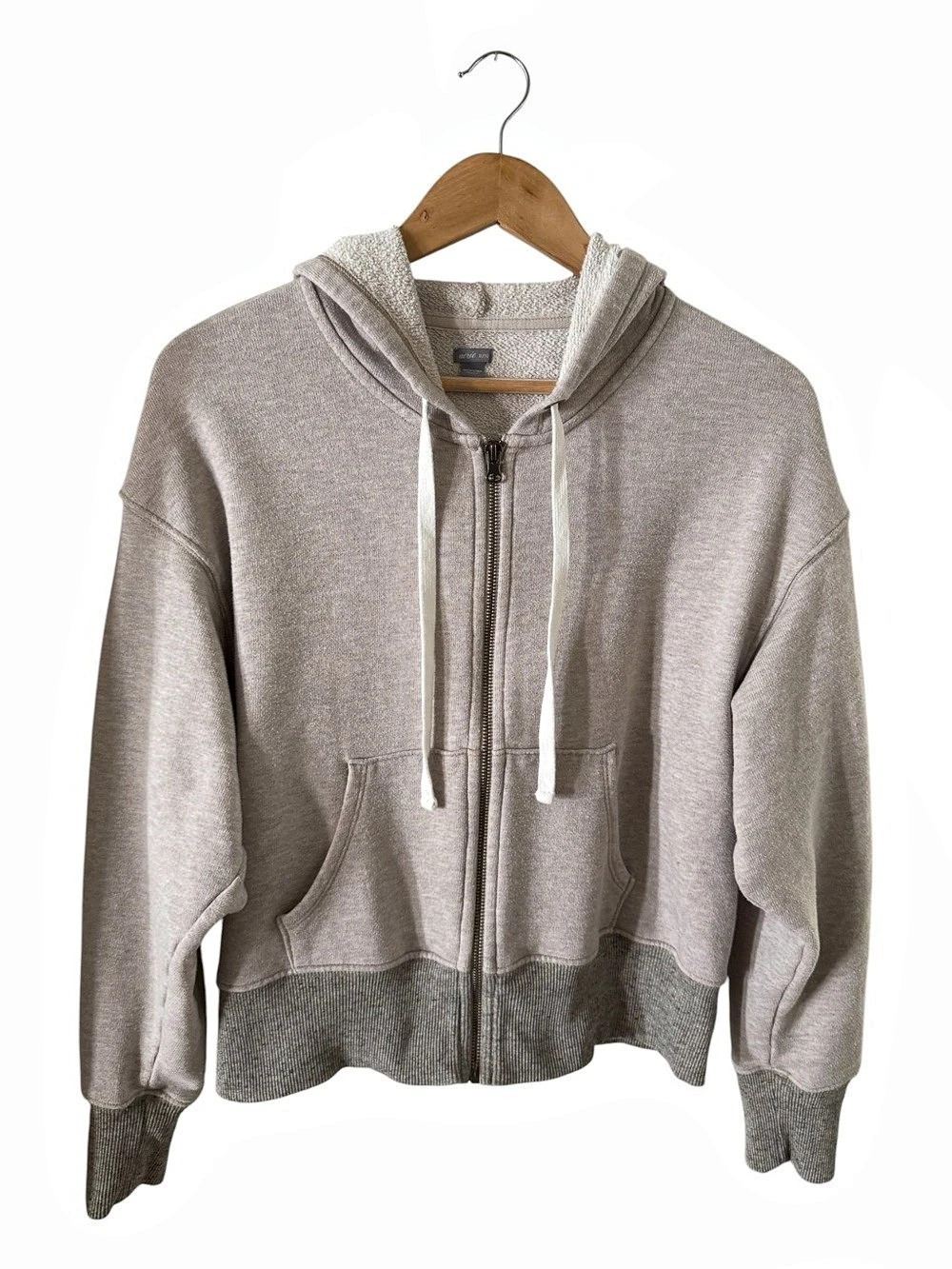 aerie Zip Front Hoodie Cream and Gray Size XL